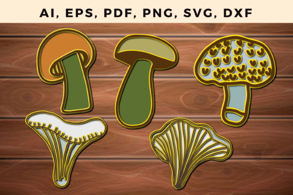 3D Mushrooms SVG for Laser Cutting & Wall Decor
