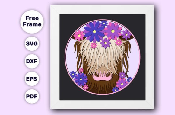 3D SVG Highland Cow for Shadow Boxes