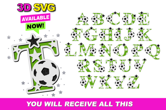 Alphabet 3D SVG Soccer for Laser Cutting Signs
