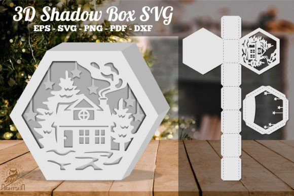 Christmas Home Hexagon Shadow Box SVG for 3D Layers