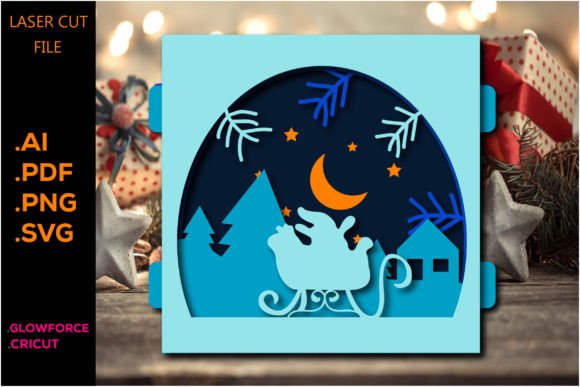 Christmas Tunnel Cards Template SVG for 3D SVG Shadow Boxes