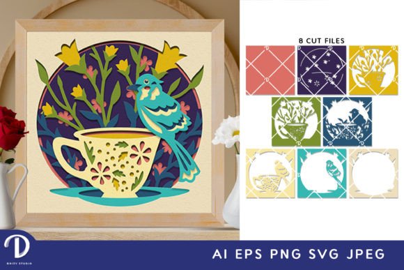 Cup of Tea and Bird Shadow Box SVG: A 3D Seller's Review