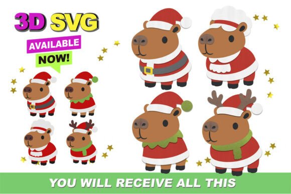 Cute Christmas Capybara Graphics for Crafts