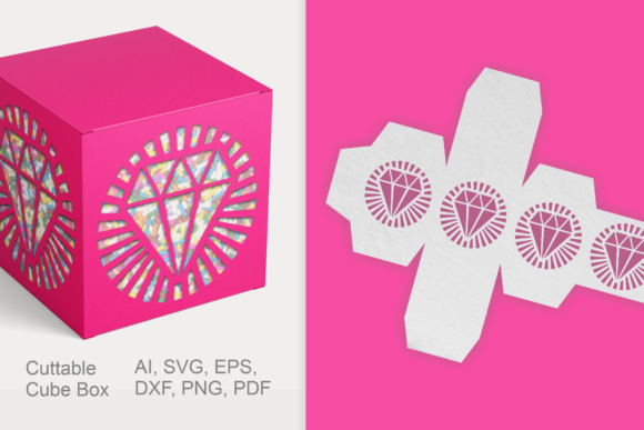 Diamond Cuttable Cube Gift Box Template: 3D SVG for Gift Boxes