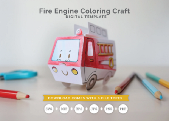 Fire Engine Paper Craft: 3D SVG for Kids Crafts