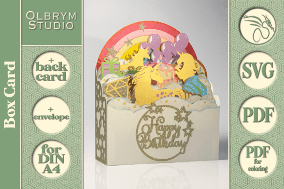 Magical Unicorns Happy Birthday Card SVG: 3D Pop-Up Cards