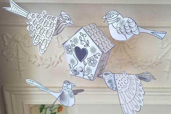 Paper Birds and Birdhouse Hanging Decoration: 3D SVG for Entertainment