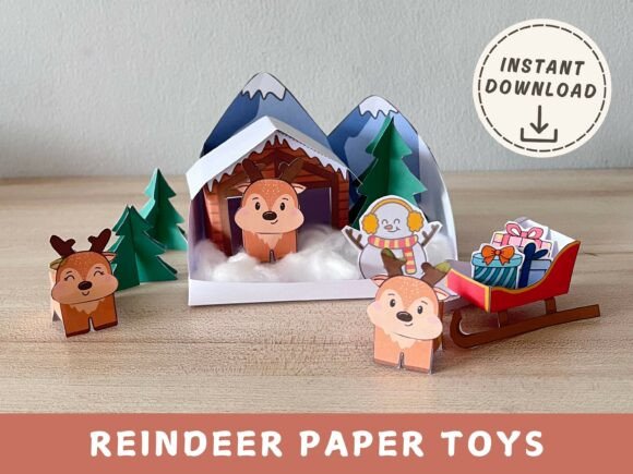 Reindeer Christmas Paper Doll DIY Craft: 3D SVG & Paper Toys