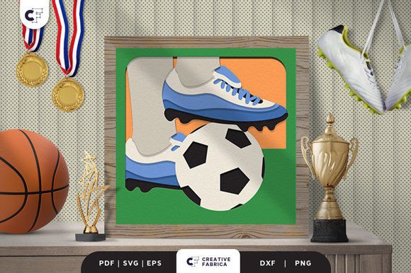 Soccer Paper Cut Shadow Box SVG: 3D SVG for Sports